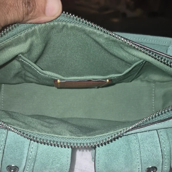 Coach Ashton Mint Green Suede Shoulder Bag with Buckle Pockets NWT - Picture 5 of 11